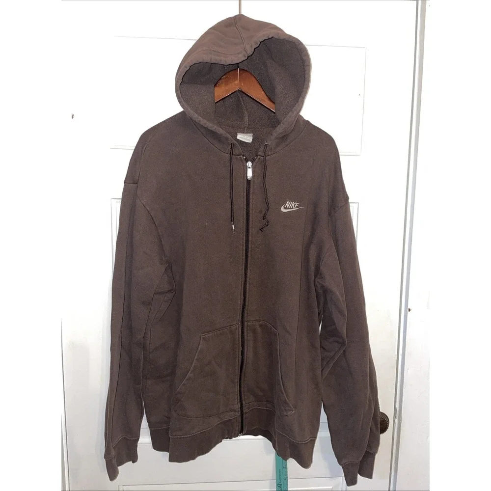 Vintage Nike Sportswear XXL Full Zip Hooded Sweatshirt‎ Brown